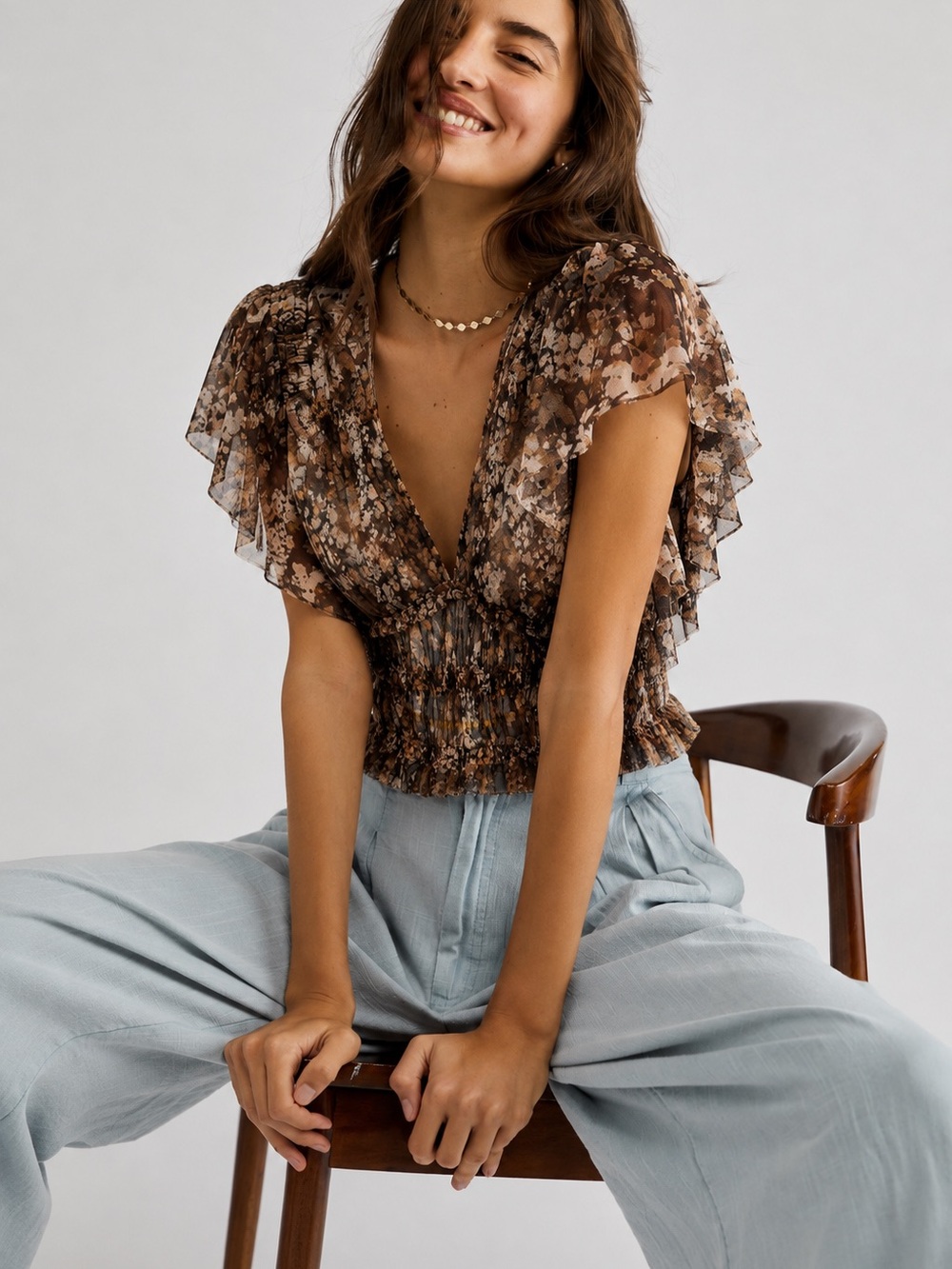 Free People Making Me Smile Sheer Floral Top – Size XS